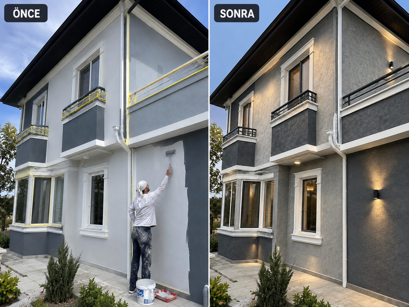 İskele dış cephe boya öncesi ve sonrası