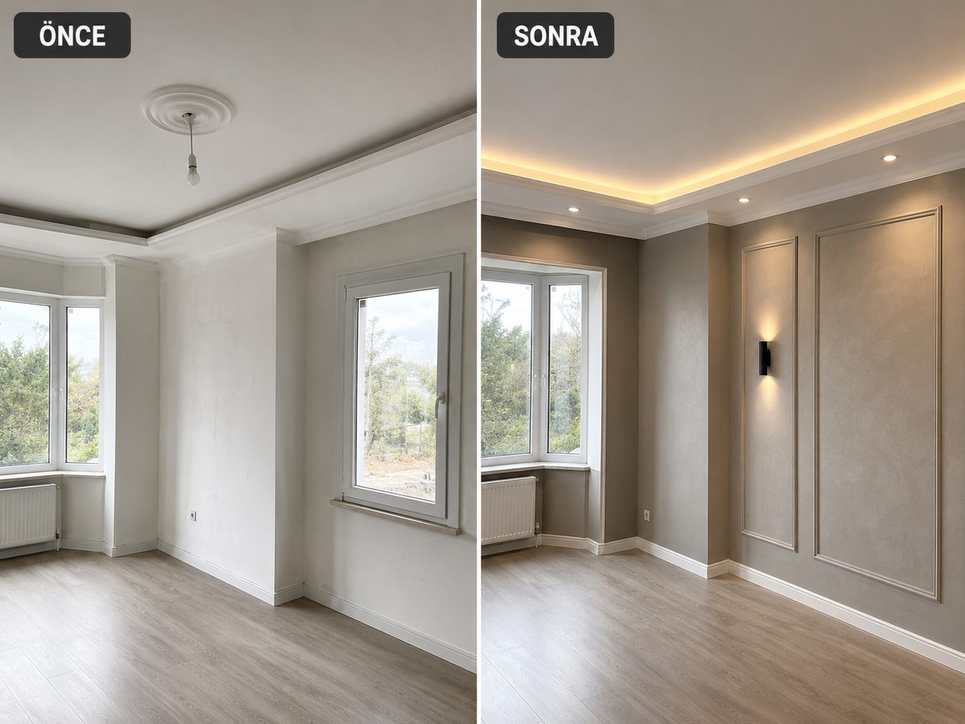 İskele iç cephe boya öncesi ve sonrası